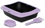 MPBergamo Set Complet Kit Pisici Talie Mica / Pui - Litiera cu Rama, Lopatica, Castron Mov, Cusca Gipsy S Mov/Gri, Odorizant Lavanda