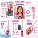 Huslog Periuta de dinti oscilanta pentru copii Gabby's Dollhouse, 6000 miscari/min, 3 capete incluse, 2 baterii AAA, peri moi, impermeabila, roz