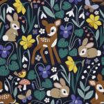 Heko Panels Textil anyag, Szarvas és nyulak virágban, Poliészter 100%, 210g/pm, Méret: 100cm x 155cm (DX1022)