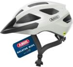 ABUS Macator MIPS országúti kerékpáros sisak kezdőknek napellenzővel, fonott frizurához, fehér, M-es méret (52-58 cm)