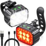 VG Erős fényű időjárásálló 24+6 LED-es vízálló kerékpár első és hátsó lámpa, USB-s (14489)