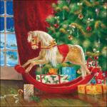 Ambiente Karácsonyi szalvéta - hintaló karácsonyfa előtt - Woodén Rocking Horse (VR-33317870)