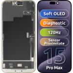 MP Display cu Touchscreen si Senzor Proximitate Lumina MP compatibil cu Apple iPhone 15 Pro Max, cu Rama, Versiune Soft OLED FHD 120Hz Diagnostic, Negru - koubsolutions