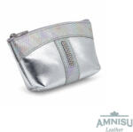Amnisu Ezüst - színes mozaik mintás egy cipzáras egyenes swarovski köves bőr kulcstartó E1012-1011