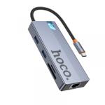 hoco. Hub USB-C HOCO HB52, 2 x USB-A 3.0 - 2 x USB-C - 1 x HDMI - 1 x RJ45 - 1 x SD - 1 x microSD, Gri - gsmboutique
