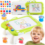 Ricokids Tăbliță de desen magnetică, Ricokids RK-823, verde, cu puzzle Tangram, suprafață de desen în patru culori, cu ștergere rapidă, 3 ștampile magnetice, stilou ergonomic de desen, funcție de măsuță