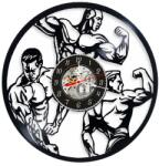  Ceas de perete decorativ realizat din disc de vinil, Model Culturism Bodybuilding, Siluete Culturisti, Negru, 30 cm