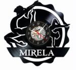  Ceas de perete decorativ realizat din disc de vinil, Model Gimnastica Gimnasta Sport, Cadru Ondulat, Negru, 30 cm