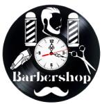  Ceas de perete decorativ din disc de vinil, Model Barbershop cu Frizer, Foarfecă și Mașină de Tuns, Negru, 30 cm