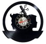  Ceas de perete decorativ realizat din disc de vinil, Model Salon Frizerie Coafura Hairstylist Foarfeca Pieptene, Negru, 30 cm