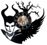  Ceas de perete decorativ realizat din disc de vinil, Model Maleficent Dark Fantasy Gothic Disney, Negru, 30 cm