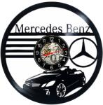  Ceas de perete decorativ realizat din disc de vinil, Model Mercedes Benz Roadster Cabriolet Sigla, Negru, 30 cm