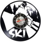  Ceas de perete decorativ realizat din disc de vinil, Model Ski, Schior pe Pärtie, Pădure de Brazi, Text SKI, Cadran Skeleton, Negru, 30 cm