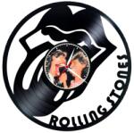  Ceas de perete decorativ realizat din disc de vinil, Model The Rolling Stones, Logo Tongue Lips, Cadran Foto Caricatura, Negru, 30 cm