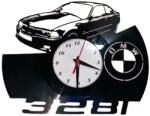  Ceas de perete decorativ realizat din disc de vinil, Model BMW E36 Coupe 328i Sigla Auto, Negru, 30 cm