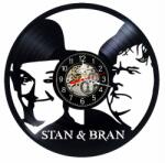  Ceas de perete decorativ realizat din disc de vinil, Model Stan si Bran Laurel and Hardy, Film Comedic, Negru, 30 cm