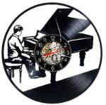  Ceas de perete decorativ realizat din disc de vinil, Model Pianist Pian cu Coada, Muzica Clasica, Negru, 30 cm