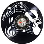  Ceas de perete decorativ realizat din disc de vinil, Model Vioara, Cheia Sol si Portativ, Cadran Skeleton, Negru, 30 cm