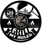  Ceas de Perete Decorativ "King of the Grill", din Disc Vinil Reciclat, Design BBQ și Grătar, Negru, Mecanism Silențios (Sweep), 30 cm