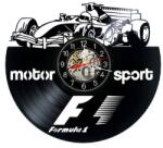  Ceas de perete decorativ realizat din disc de vinil, Model Formula 1 Monopost F1 Motorsport, Negru, 30 cm
