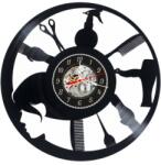  Ceas de perete decorativ realizat din disc de vinil, Model Salon de Coafura Hair Styling, Profil Femeie, Foarfeca, Uscator, Pulverizator, Skeleton, 30 cm