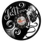  Ceas de perete decorativ realizat manual din disc de vinil, handmade, tematica Tattoo si Salon Tatuaje, ideal cadou pentru tatuatori si pasionati, Negru, 30 cm
