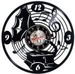  Ceas de perete decorativ realizat din disc de vinil, Model Gramofon Vintage Cheia Sol Note Muzicale, Negru, 30 cm