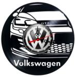  Ceas de perete decorativ realizat din disc de vinil, Model Volkswagen Golf GTI, Cadran Sigla VW, Negru, 30 cm