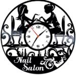  Ceas de Perete Decorativ "Nails Studio - Beauty Experience", din Disc Vinil Reciclat, Design Manichiura, Negru, Mecanism Silentios (Sweep), 30 cm
