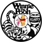  Ceas de perete decorativ realizat din disc de vinil, Model Winnie the Pooh Disney, Tigger, Piglet, Borcan Miere, Cadran Foto, Negru, 30 cm