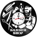  Ceas de perete decorativ "Barber Shop", lucrat manual din disc de vinil (Vinyl Record), design frizerie vintage, Negru, 30 cm