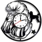  Ceas de perete decorativ "Poodle / Pudel", lucrat manual din disc de vinil (Vinyl Record), design iubitori de animale, Negru