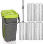 HOMCOM Set Mop și Găleată cu 2 Compartimente și Storcător, 5 Lavete de Rezervă din Microfibră, Gri Închis | Aosom Romania (720-038V00GN)