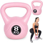 ModernHome Kettlebell súlyzó, ModernHome CK-8-PK, rózsaszín, 8 kg, műanyag burkolat, cement töltet, lapos talp, strapabíró, kezdőknek és haladóknak (TF3911)