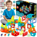 RicoKids Mágneses játékkészlet, Ricokids RK-763, 75 db, építőkockák, világítással, golyópálya elemekkel, oktató, készségfejlesztő, mágneses elemek (TE776300) (TE776300)