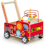 ECOTOYS Járássegítő játék, ECOTOYS TL09025, Tűzoltóautó, 46 x 28 x 41, 5 cm, fa, többfunkciós, formaválogatóval és 6 db kockával, gyöngylabirintussal (TF1360)