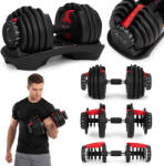 MOVEPRO Kézisúlyzó, állítható, MOVEPRO GB-FW207-24KG, fekete, 2, 5-24 kg, öntöttvas, tartóállvánnyal, 15 fokozatú súlyállítás, csúszásmentes markolat (TF4905)