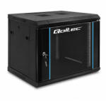 Qoltec 19″ fali RACK szekrény 9 U, 600 × 500 × 450 mm, edzettüveg ajtóval, zárral, fekete (54463)