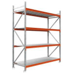 AR Racking Nagy fesztávú állvány alapmodul, 250×240×60 cm, 4 szint, fém polccal, 590 kg/polc, horganyzott/narancs