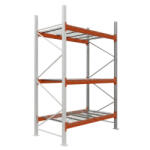 AR Racking Raklapos állvány bővítőmodul, 400×270×110 cm, 3 szint, 1 mező, acélrács polccal, 500 kg/raklap, horganyzott/narancs