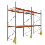 AR Racking Raklapos állvány alapmodul, 350×270×110 cm, 2 szint, 2 mező, acélrács polccal, ütközésvédelemmel, 1000 kg/raklap, horganyzott/narancs