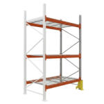 AR Racking Raklapos állvány bővítőmodul, 500×270×110 cm, 3 szint, 1 mező, acélrács polccal, ütközésvédelemmel, 500 kg/raklap, horganyzott/narancs