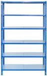 AR Shelving Csavarmentes fém polcos állvány L profillal, 200×60×30 cm, 6 szint, fém polccal, 180 kg/polc, kék/horganyzott