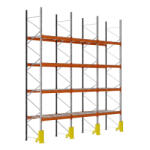 AR Racking Raklapos állvány alapmodul, 600×270×110 cm, 4 szint, 3 mező, acélrács polccal, ütközésvédelemmel, 1000 kg/raklap, horganyzott/narancs