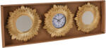 Koopman Ceas de perete cu oglinzi, set 3 piese, auriu, model soare, Koopman, 25 cm