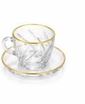 Efegil Set 6 cești cafea și ceai cu farfurioară ROSANA, sticlă transparentă cu auriu, Efegil