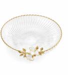Efegil Fructieră din sticlă 29 cm, transparent cu margine aurie și accent floral alb, Efegil LUXURY Castron