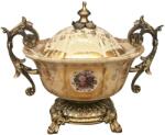 Eurolamp Bomboniera decorativă din porțelan cu capac, bej-auriu, 30 cm, Eurolamp Castron