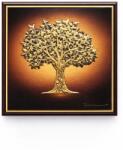 Slevori Tablou Pomul Vieții 15x15 cm, auriu, decor de perete cu relief metalic, Slevori