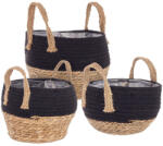 Bizzotto Set 3 coșuri depozitare împletite din frânghie și fibre vegetale Bizzotto, bicolor negru-natural, Ø20/23/28 cm